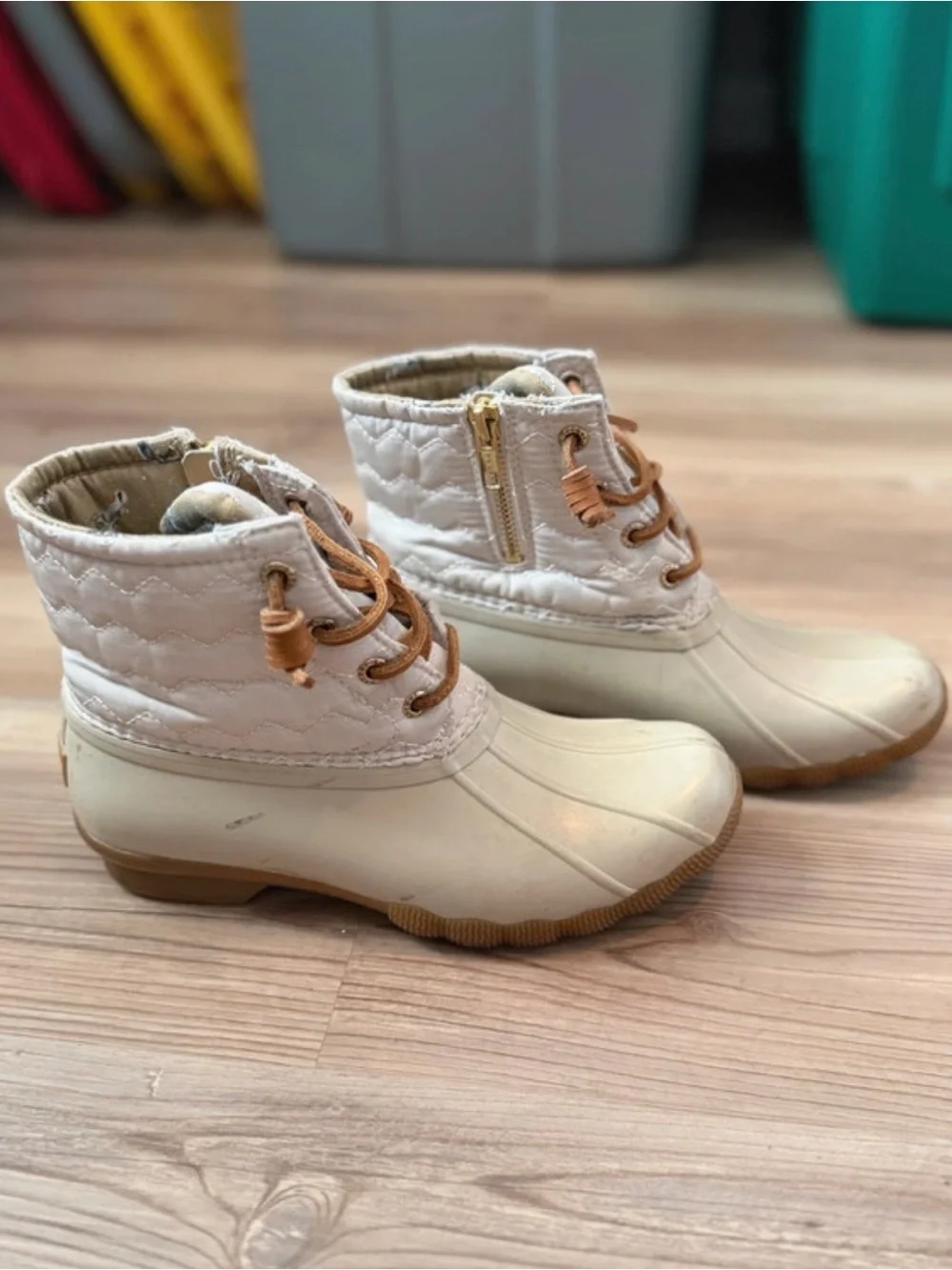 Sperry Cream & Tan Duck Boot with Side Zip